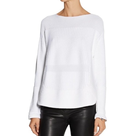 Helmut Lang Paneled Dual Weave Sweater Sz M White - Picture 1 of 16